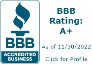 Official seal of Better Business Bureau's A+ Rating for Accredited Business